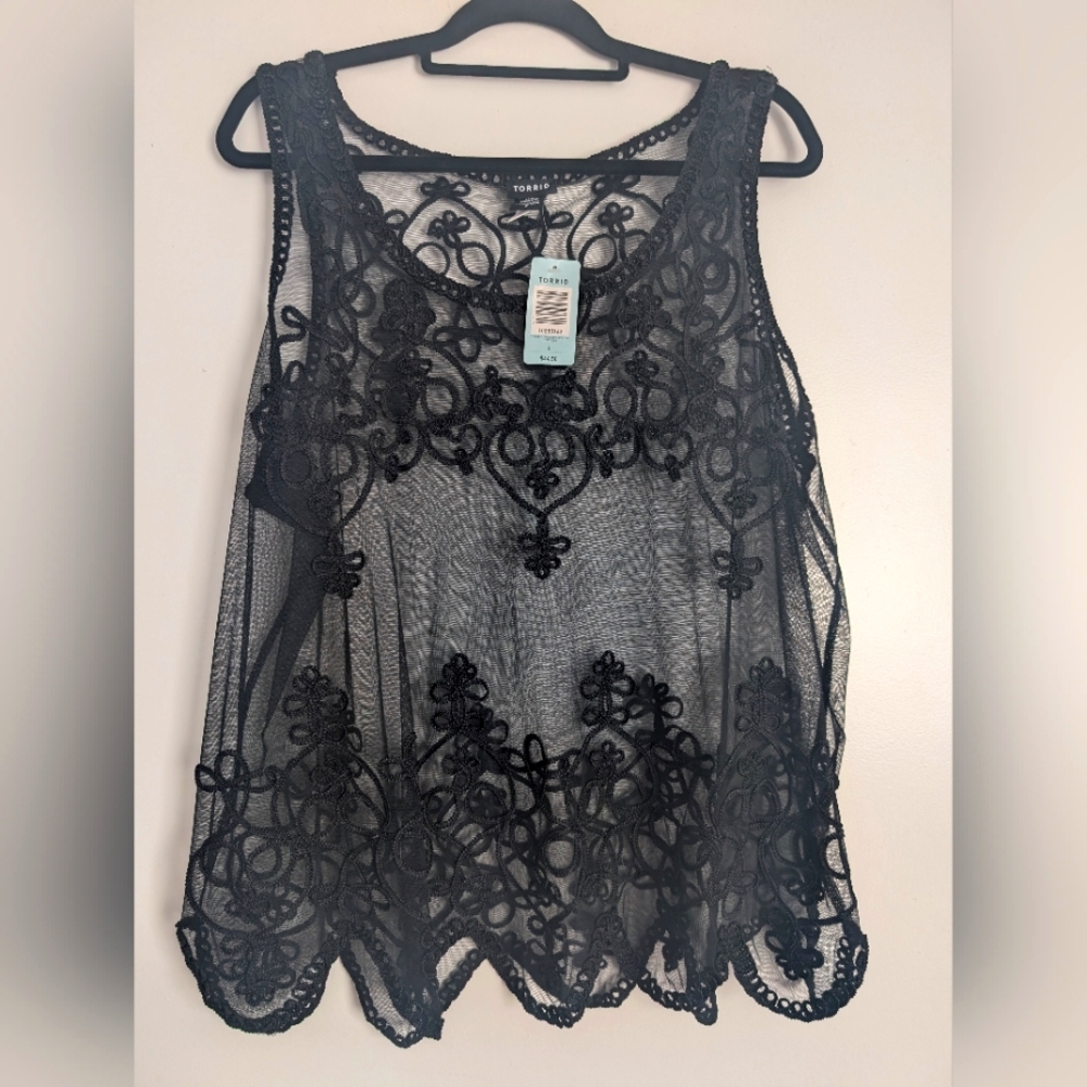 NWT Torrid Black Embroidered Mesh Tank Top